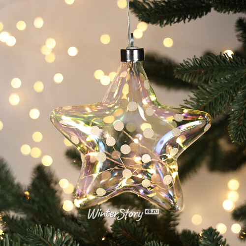 Подвесной светильник Звезда Искорка 15 см, 20 теплых белых LED ламп, на батарейках, стекло Peha