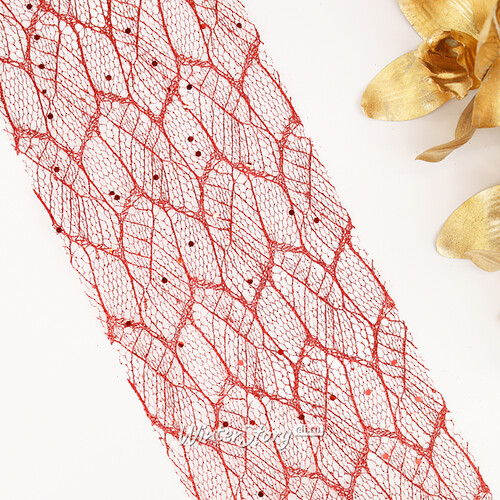 Декоративная лента с блестками Meteora 270*13 см красная Kaemingk