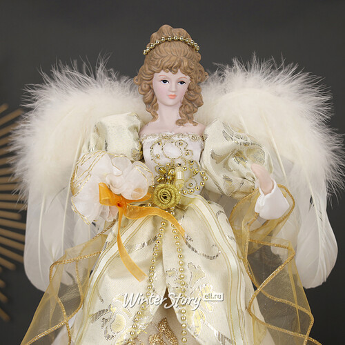 Верхушка на елку Ангел Шарлиз в платье с золотыми лентами 43 см Kurts Adler
