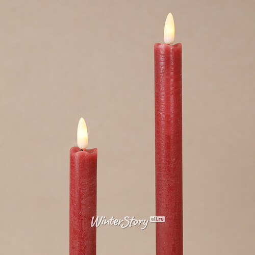 Столовая светодиодная свеча с имитацией пламени Инсендио 26 см 2 шт бордовая, батарейка Peha