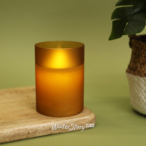 Светодиодная свеча с имитацией пламени Magic Flame в стакане 10 см карамельная Peha