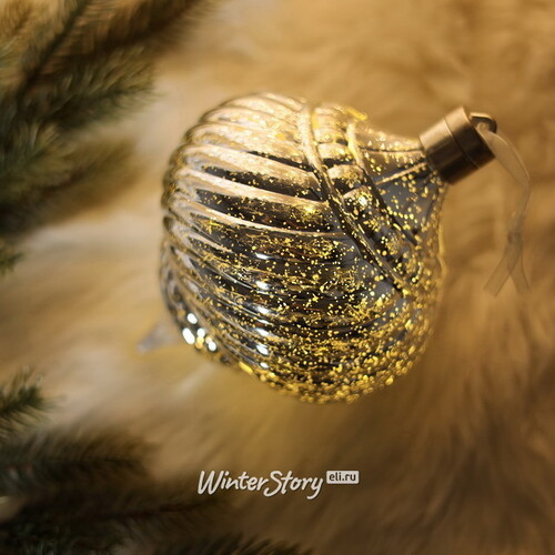 Светящееся новогоднее украшение Луковка Космо Gold 15 см, 15 теплых белых LED ламп, на батарейках Peha