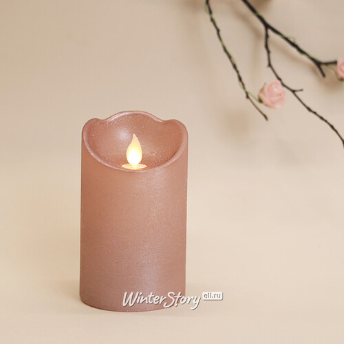 Светодиодная свеча Живое Пламя 13 см топленый шоколад, восковая на батарейках, таймер Kaemingk