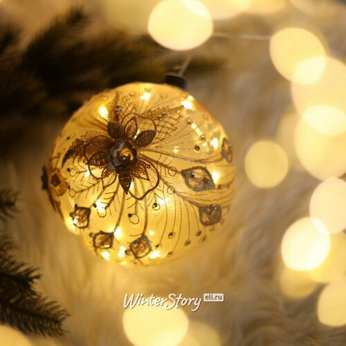 Светящийся елочный шар Gelemary 15 см, 30 теплых белых LED ламп, шампань, на батарейках, стекло Koopman