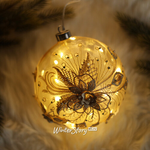 Светящийся елочный шар Gelemary 15 см, 30 теплых белых LED ламп, шампань, на батарейках, стекло Koopman