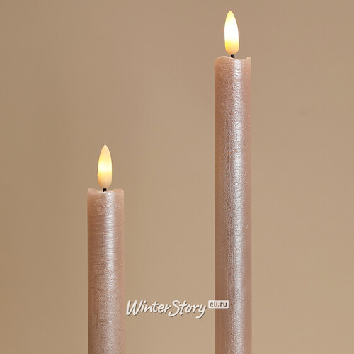 Столовая светодиодная свеча с имитацией пламени Стелла 24 см 2 шт розовая, на батарейках, таймер Kaemingk
