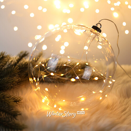 Декоративный подвесной светильник Шар Кристал 20 см, 40 теплых белых LED ламп, на батарейках, стекло Kaemingk
