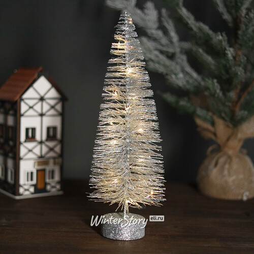 Декоративная светящаяся елочка Chelsea Silver 35 см, 20 теплых белых мини LED ламп, на батарейках Kaemingk