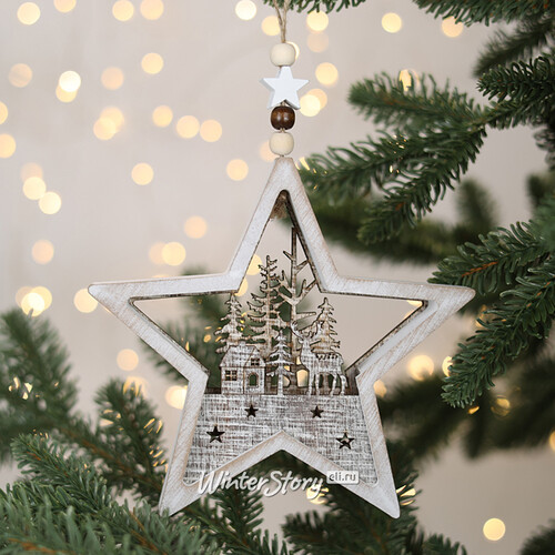 Декоративный светильник Звезда Apeldoorn Story - Рождество в лесу 14 см, на батарейках Kaemingk