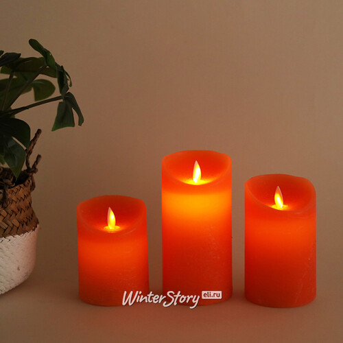 Набор свечей с имитацией пламени Ленорра Magic Flame 10-15 см, 3 шт, оранжевые, с пультом управления Peha