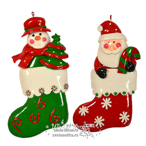 Елочная игрушка Санта в носочке, 12 см, подвеска Царь Елка