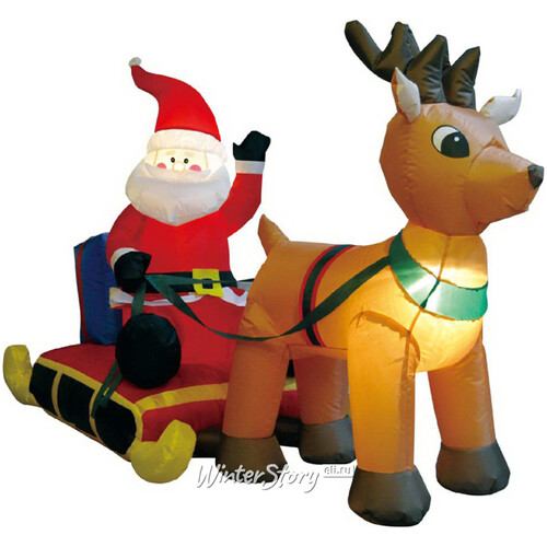 Надувная фигура Санта на санях с оленем Рудольфом 150 см с подсветкой, IP44 Peha