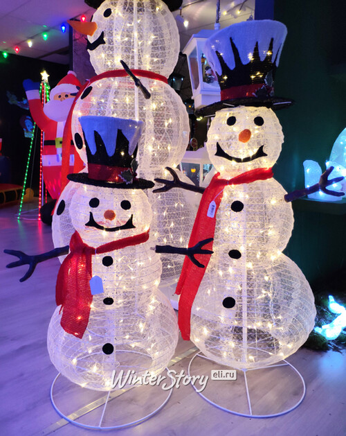 Светящийся Снеговик Гарольд в чёрном цилиндре 120 см, 120 теплых белых LED ламп, IP44 Peha