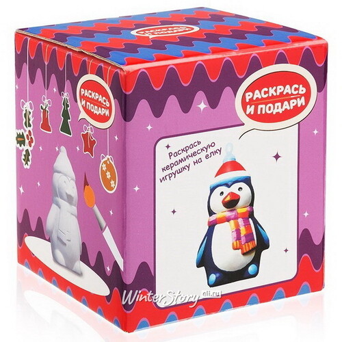Набор для творчества Раскрась и подари - елочная игрушка Пингвинчик, керамика Раскрась и подари