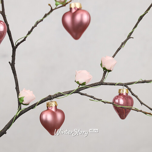 Набор стеклянных елочных игрушек Сердце Монплезира 4.5 см розовый бархат mix, 12 шт, подвеска Kaemingk