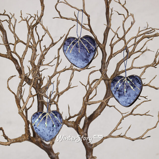 Винтажное елочное украшение Сердце Розмари 8 см сапфир, подвеска Due Esse Christmas