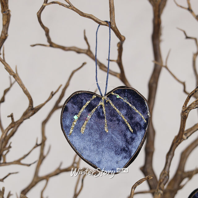 Винтажное елочное украшение Сердце Розмари 8 см сапфир, подвеска Due Esse Christmas
