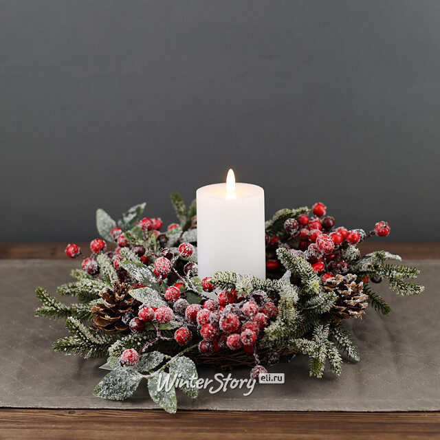 Венок заснеженный Ягодная Хвоя 40 см, ЛИТАЯ 100% Kaemingk