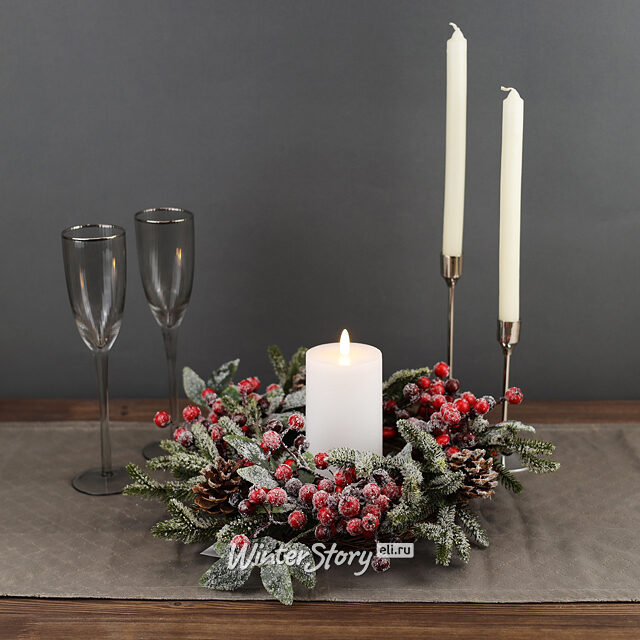 Венок заснеженный Ягодная Хвоя 40 см, ЛИТАЯ 100% Kaemingk