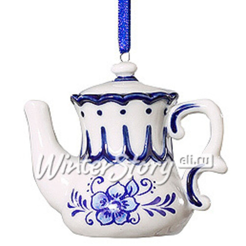 Елочное украшение Фарфоровый Чайник Гжель-1, 7 см, подвеска Kurts Adler