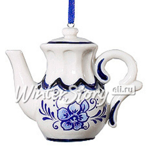Елочное украшение Фарфоровый Чайник Гжель-3, 7 см, подвеска Kurts Adler