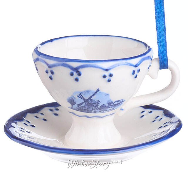 Елочная игрушка Керамическая Чашка с Мельницей 5 см, подвеска Kurts Adler