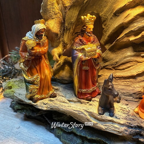 Рождественский вертеп - композиция Поклонение Волхвов Младенцу Иисусу 42*23 см с подсветкой на батарейках Kurts Adler