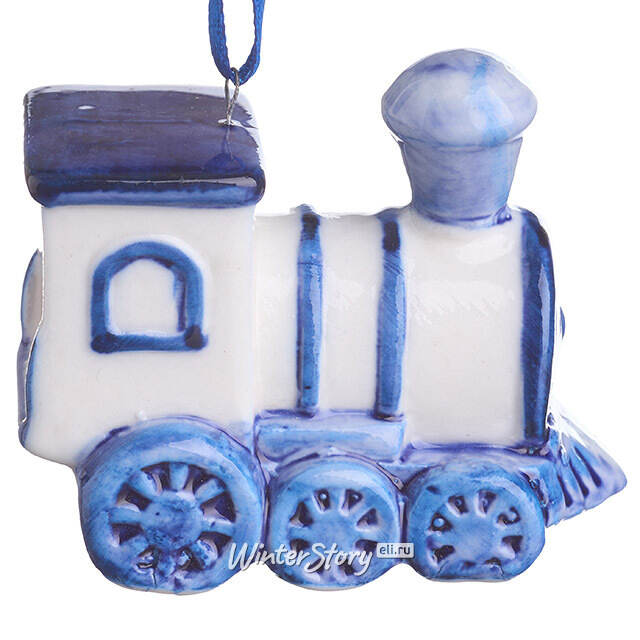 Елочная игрушка Паровозик из Делфта 6 см, подвеска Kurts Adler (Куртс Адлер)