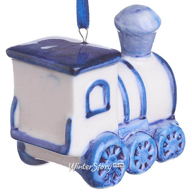 Елочная игрушка Паровозик из Делфта 6 см, подвеска Kurts Adler (Куртс Адлер)