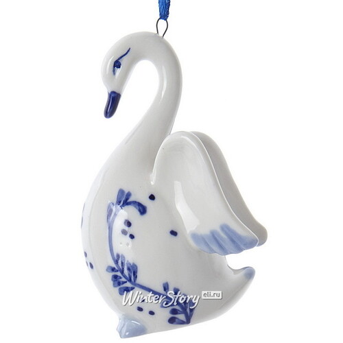 Елочная игрушка из фарфора Лебедь - Blue Swan 9 см, подвеска Kurts Adler