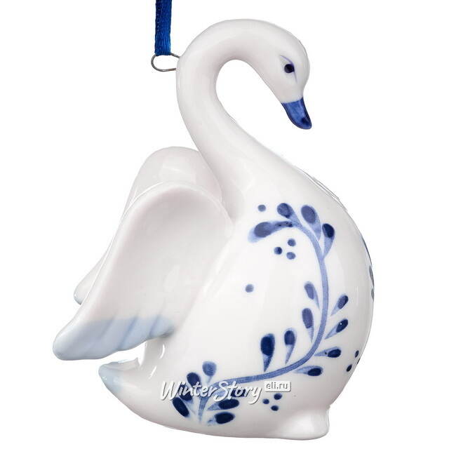 Елочная игрушка из фарфора Лебедь - Blue Swan 9 см, подвеска Kurts Adler (Куртс Адлер)