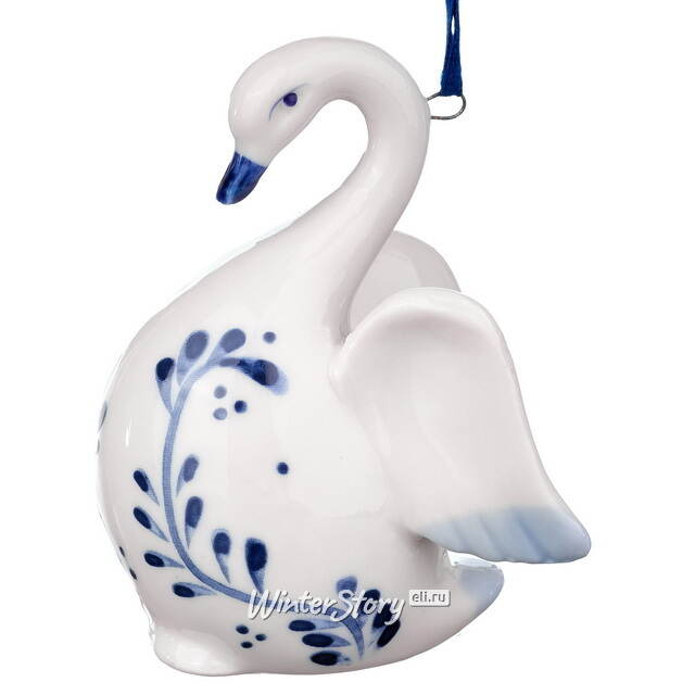 Елочная игрушка из фарфора Лебедь - Blue Swan 9 см, подвеска Kurts Adler (Куртс Адлер)
