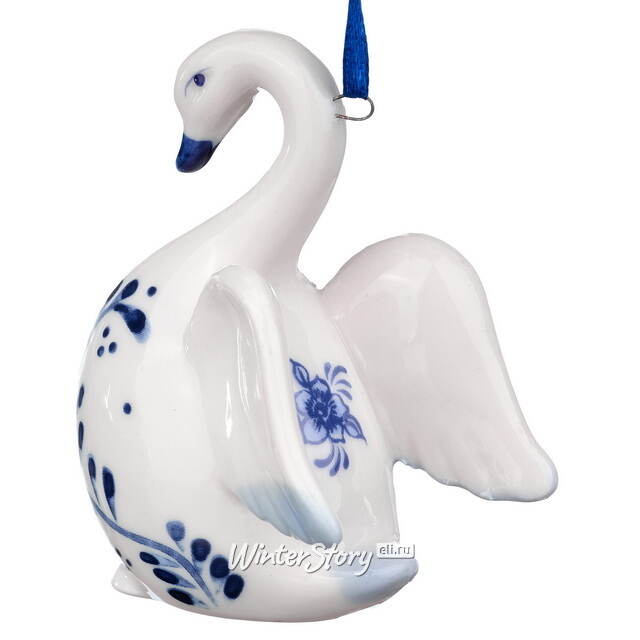 Елочная игрушка из фарфора Лебедь - Blue Swan 9 см, подвеска Kurts Adler (Куртс Адлер)