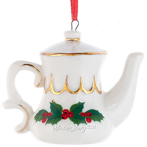 Елочная игрушка из фарфора Чайник - Рождественское чаепитие 6 см, подвеска Kurts Adler
