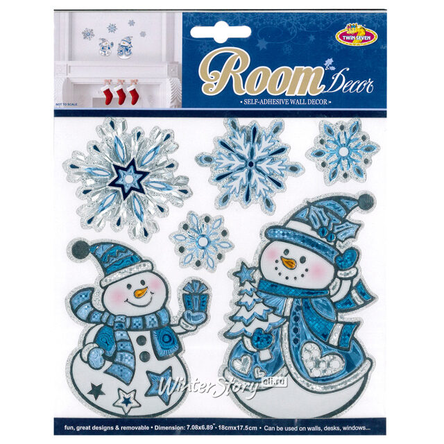 Наклейки на окна и стены Морозные Снеговики со снежинками 19 см Peha