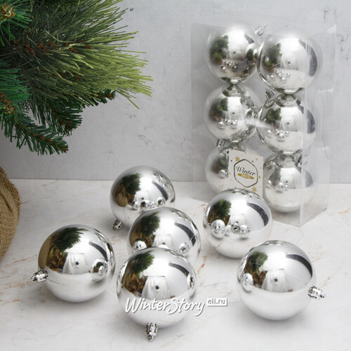 Набор пластиковых глянцевых шаров 8 см серебряный, 6 шт, Winter Decoration Winter Deco