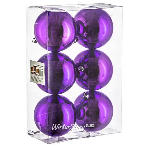 Набор пластиковых глянцевых шаров 8 см фиолетовый, 6 шт, Winter Decoration Winter Deco