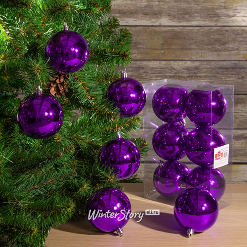Набор пластиковых глянцевых шаров 8 см фиолетовый, 6 шт, Winter Decoration Winter Deco
