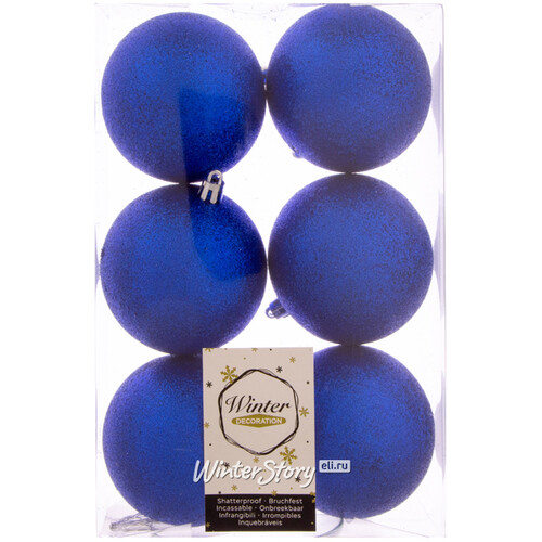 Набор пластиковых шаров 8 см синий искристый, 6 шт, Winter Decoration Winter Decoration