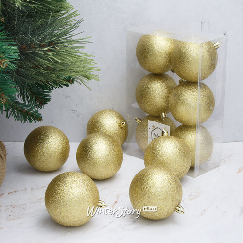 Набор пластиковых шаров 8 см золотой искристый, 6 шт, Winter Decoration Winter Deco
