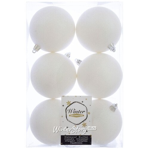 Набор пластиковых шаров 8 см белый искристый, 6 шт, Winter Decoration Winter Deco