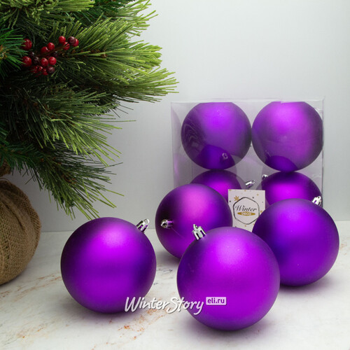 Набор пластиковых матовых шаров 10 см фиолетовый, 4 шт, Winter Decoration Winter Deco