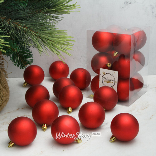 Набор пластиковых матовых шаров 6 см красный, 12 шт, Winter Decoration Winter Deco