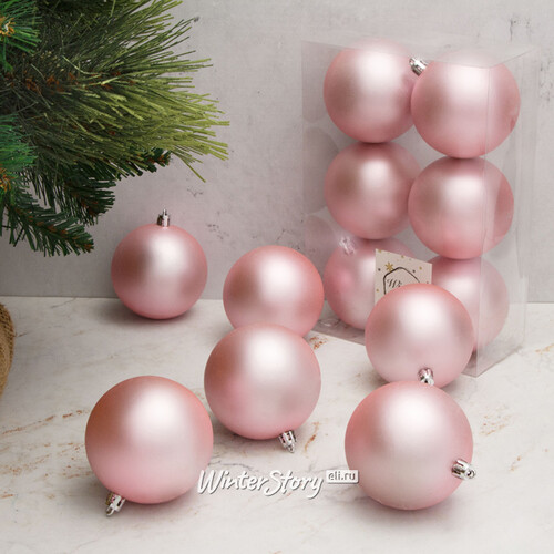 Набор пластиковых матовых шаров 8 см розовый, 6 шт, Winter Decoration Winter Deco