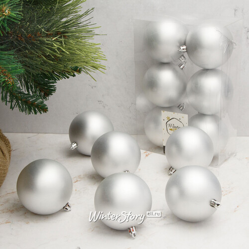 Набор пластиковых матовых шаров 8 см серебряный, 6 шт, Winter Decoration Winter Deco