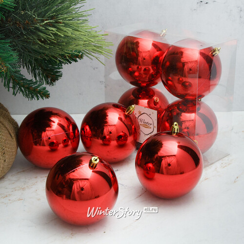 Набор пластиковых глянцевых шаров 10 см красный, 4 шт, Winter Decoration Winter Deco
