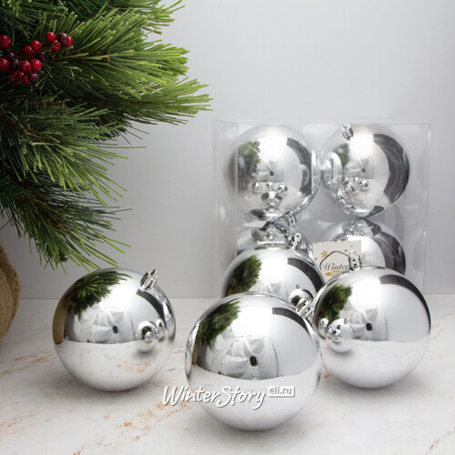 Набор пластиковых глянцевых шаров 10 см серебряный, 4 шт, Winter Decoration Winter Deco