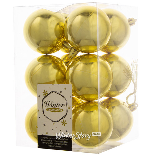 Набор пластиковых глянцевых шаров 6 см насыщенно-золотой, 12 шт, Winter Decoration Winter Deco