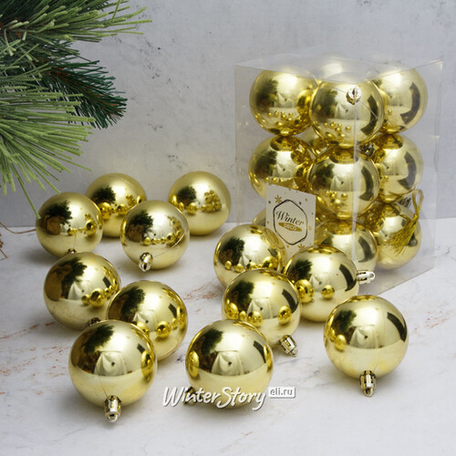 Набор пластиковых глянцевых шаров 6 см насыщенно-золотой, 12 шт, Winter Decoration Winter Deco