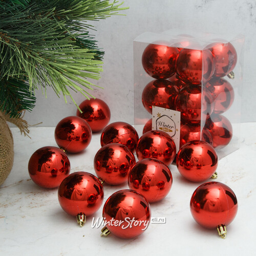 Набор пластиковых глянцевых шаров 6 см красный, 12 шт, Winter Decoration Winter Deco
